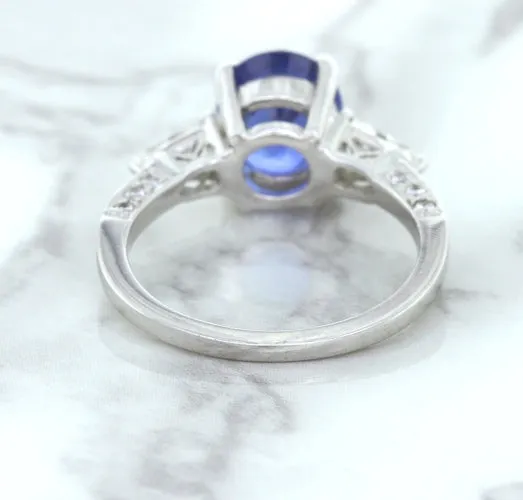 2.88ct Oval Blue Sapphire Ring with Diamond Accents in 18K White Gold