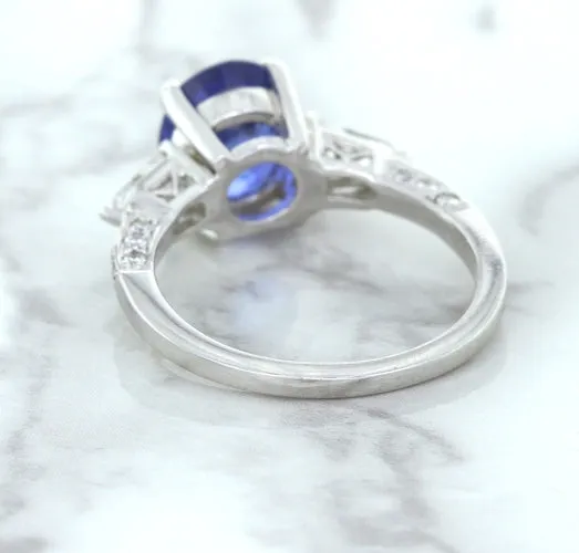 2.88ct Oval Blue Sapphire Ring with Diamond Accents in 18K White Gold