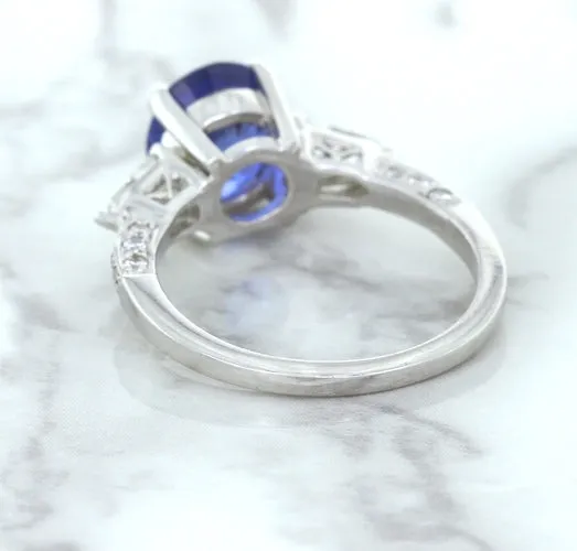 2.88ct Oval Blue Sapphire Ring with Diamond Accents in 18K White Gold