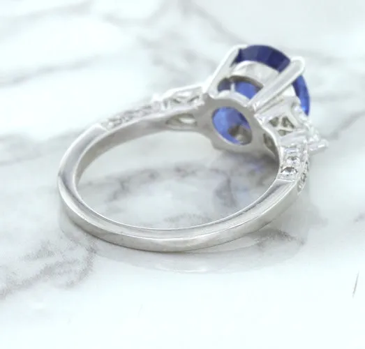 2.88ct Oval Blue Sapphire Ring with Diamond Accents in 18K White Gold