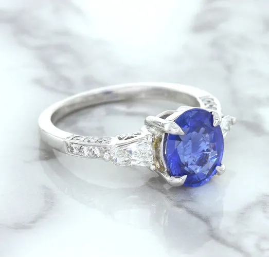 2.88ct Oval Blue Sapphire Ring with Diamond Accents in 18K White Gold