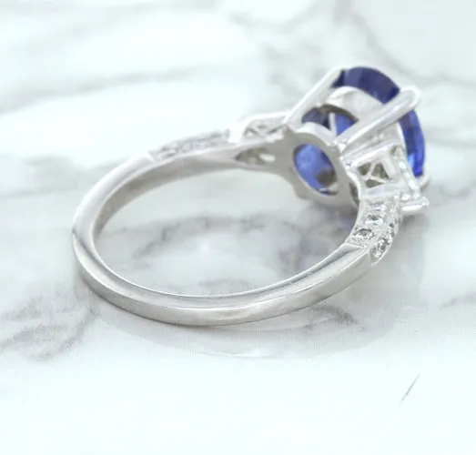 2.88ct Oval Blue Sapphire Ring with Diamond Accents in 18K White Gold