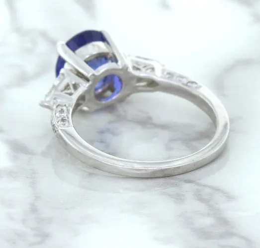 2.88ct Oval Blue Sapphire Ring with Diamond Accents in 18K White Gold