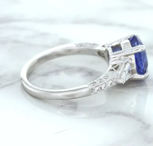 2.88ct Oval Blue Sapphire Ring with Diamond Accents in 18K White Gold