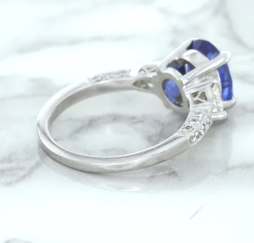 2.88ct Oval Blue Sapphire Ring with Diamond Accents in 18K White Gold