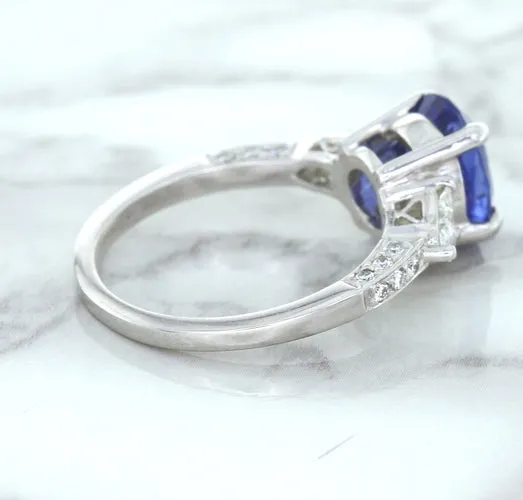 2.88ct Oval Blue Sapphire Ring with Diamond Accents in 18K White Gold
