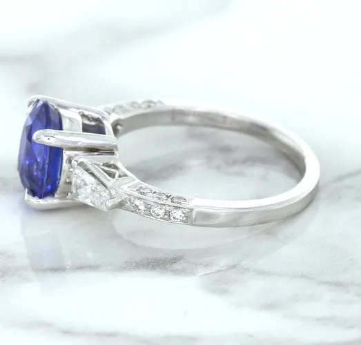 2.88ct Oval Blue Sapphire Ring with Diamond Accents in 18K White Gold