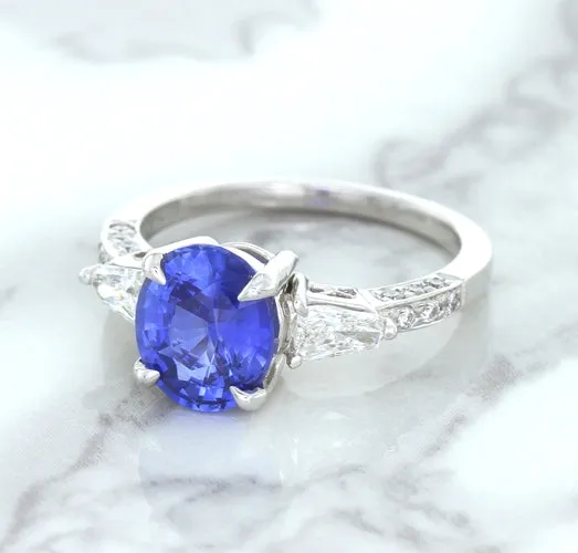 2.88ct Oval Blue Sapphire Ring with Diamond Accents in 18K White Gold