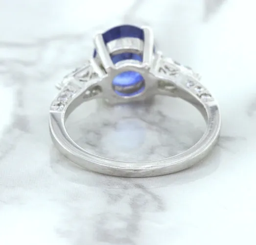 2.88ct Oval Blue Sapphire Ring with Diamond Accents in 18K White Gold