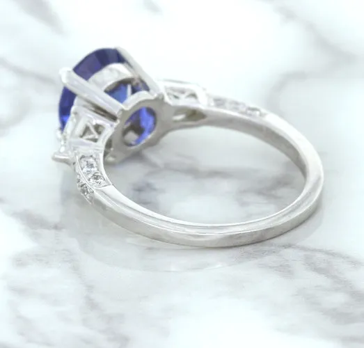 2.88ct Oval Blue Sapphire Ring with Diamond Accents in 18K White Gold