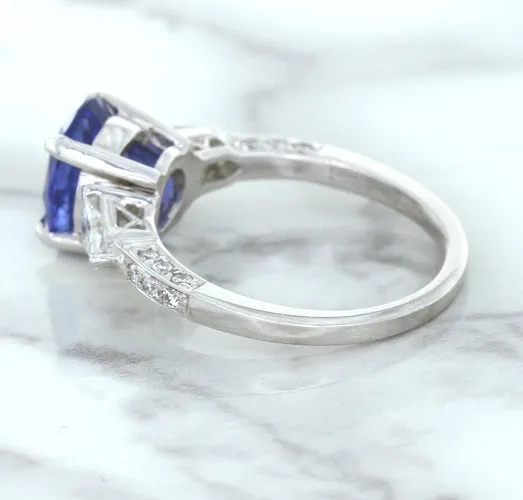 2.88ct Oval Blue Sapphire Ring with Diamond Accents in 18K White Gold