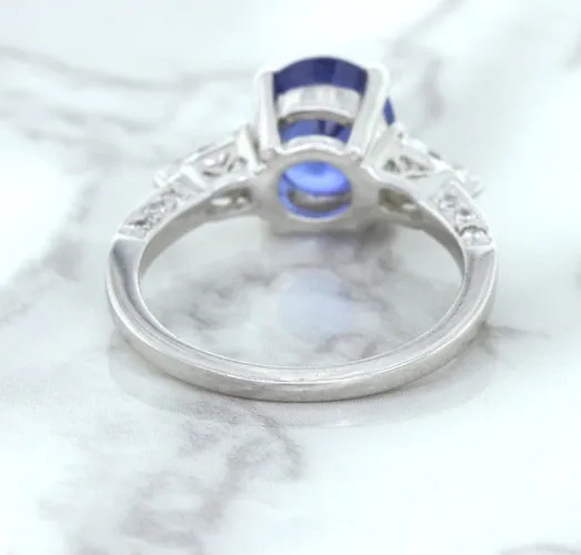 2.88ct Oval Blue Sapphire Ring with Diamond Accents in 18K White Gold