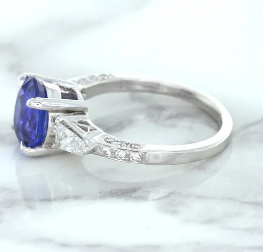2.88ct Oval Blue Sapphire Ring with Diamond Accents in 18K White Gold