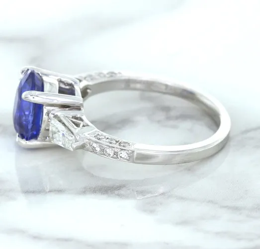 2.88ct Oval Blue Sapphire Ring with Diamond Accents in 18K White Gold