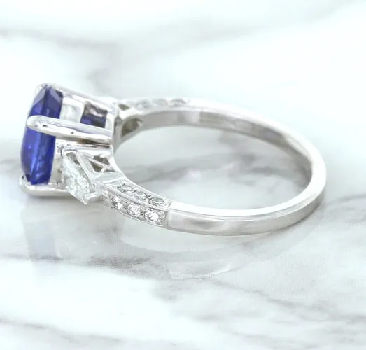 2.88ct Oval Blue Sapphire Ring with Diamond Accents in 18K White Gold