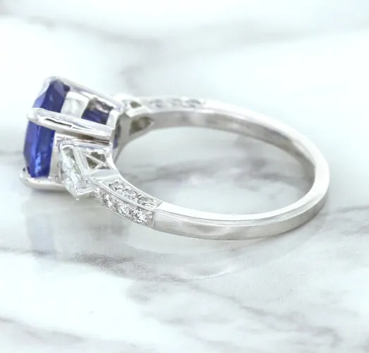 2.88ct Oval Blue Sapphire Ring with Diamond Accents in 18K White Gold