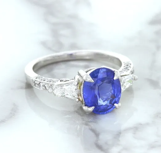 2.88ct Oval Blue Sapphire Ring with Diamond Accents in 18K White Gold