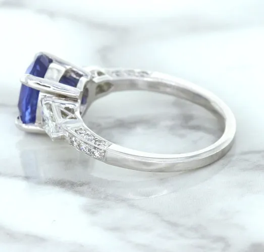 2.88ct Oval Blue Sapphire Ring with Diamond Accents in 18K White Gold