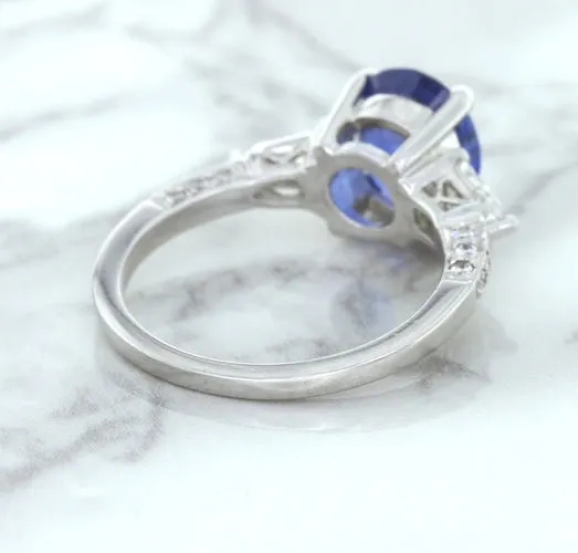 2.88ct Oval Blue Sapphire Ring with Diamond Accents in 18K White Gold
