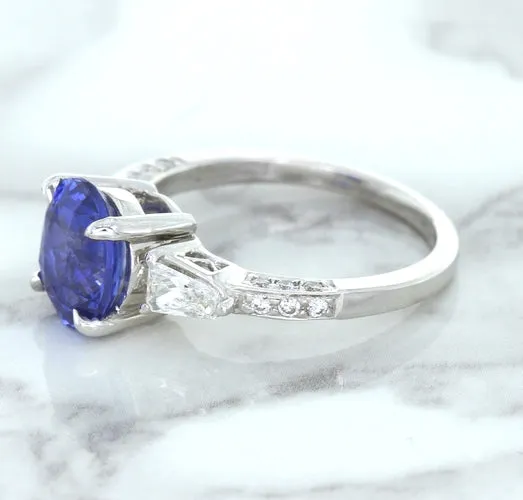 2.88ct Oval Blue Sapphire Ring with Diamond Accents in 18K White Gold