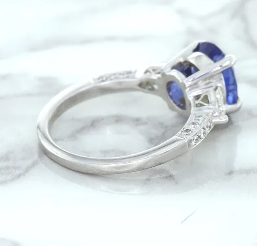 2.88ct Oval Blue Sapphire Ring with Diamond Accents in 18K White Gold