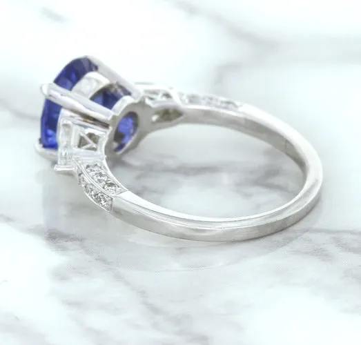 2.88ct Oval Blue Sapphire Ring with Diamond Accents in 18K White Gold