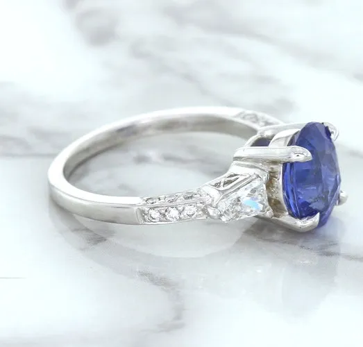 2.88ct Oval Blue Sapphire Ring with Diamond Accents in 18K White Gold