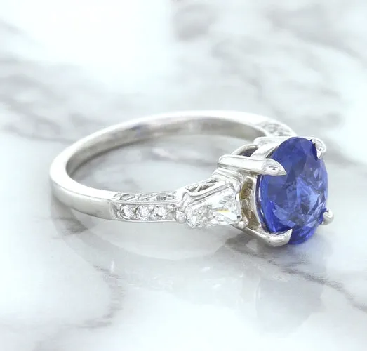 2.88ct Oval Blue Sapphire Ring with Diamond Accents in 18K White Gold