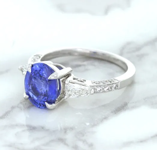 2.88ct Oval Blue Sapphire Ring with Diamond Accents in 18K White Gold