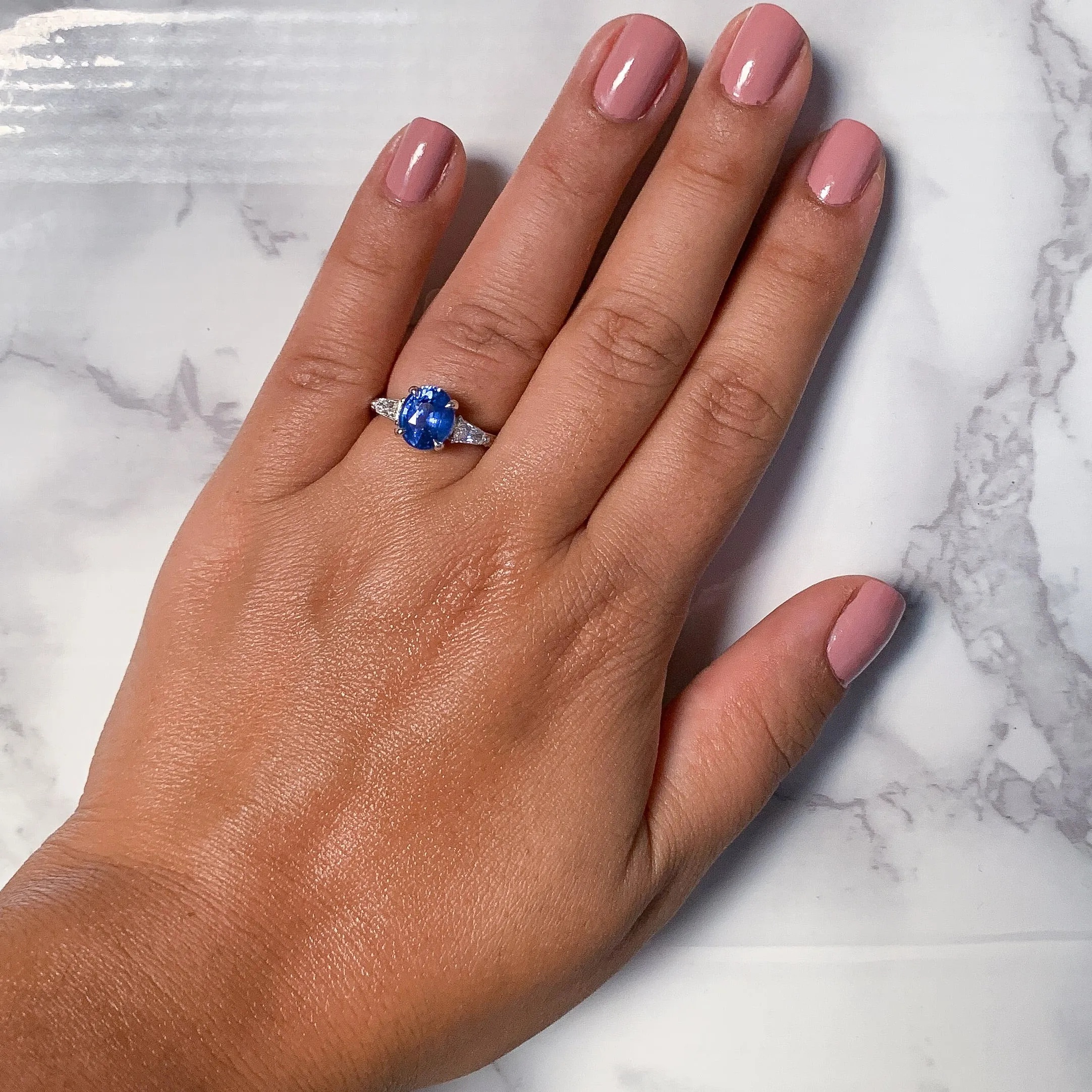 2.88ct Oval Blue Sapphire Ring with Diamond Accents in 18K White Gold