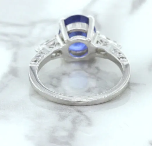 2.88ct Oval Blue Sapphire Ring with Diamond Accents in 18K White Gold