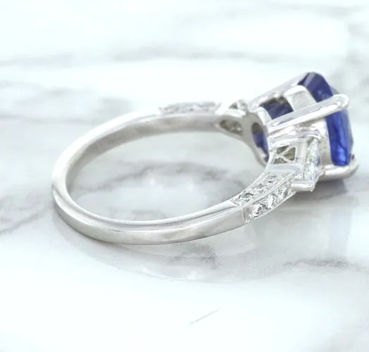 2.88ct Oval Blue Sapphire Ring with Diamond Accents in 18K White Gold