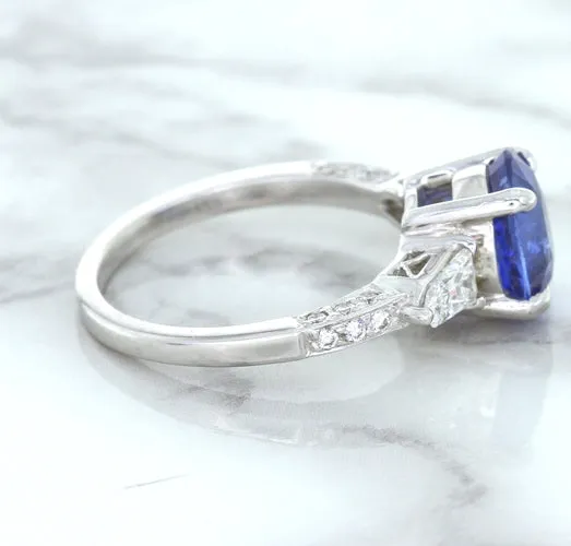 2.88ct Oval Blue Sapphire Ring with Diamond Accents in 18K White Gold