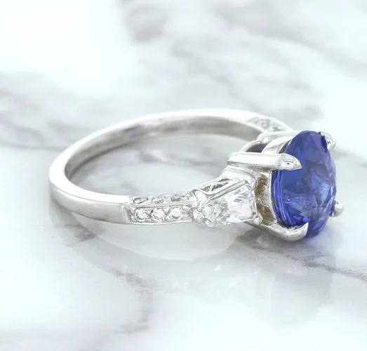 2.88ct Oval Blue Sapphire Ring with Diamond Accents in 18K White Gold