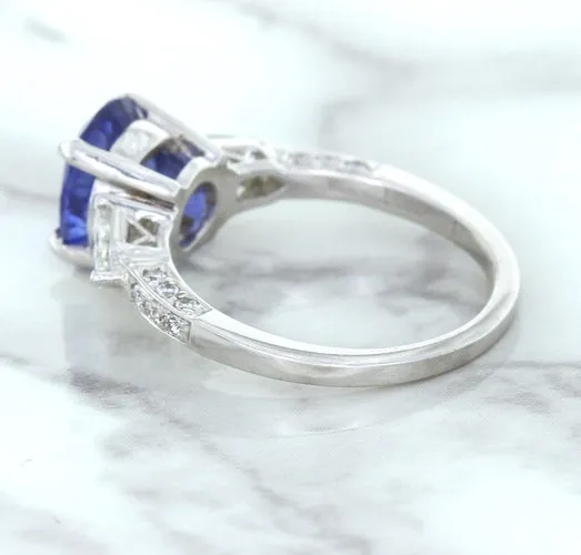2.88ct Oval Blue Sapphire Ring with Diamond Accents in 18K White Gold