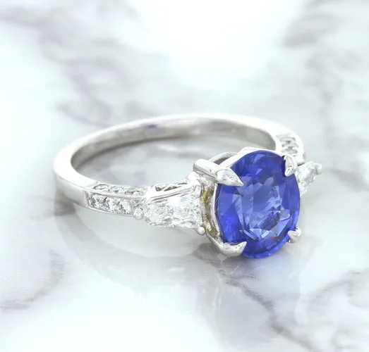 2.88ct Oval Blue Sapphire Ring with Diamond Accents in 18K White Gold