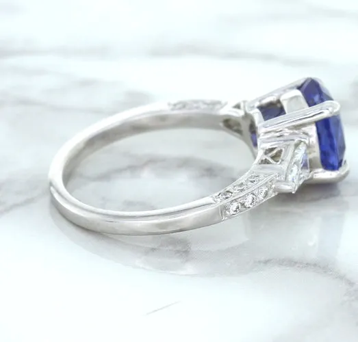 2.88ct Oval Blue Sapphire Ring with Diamond Accents in 18K White Gold