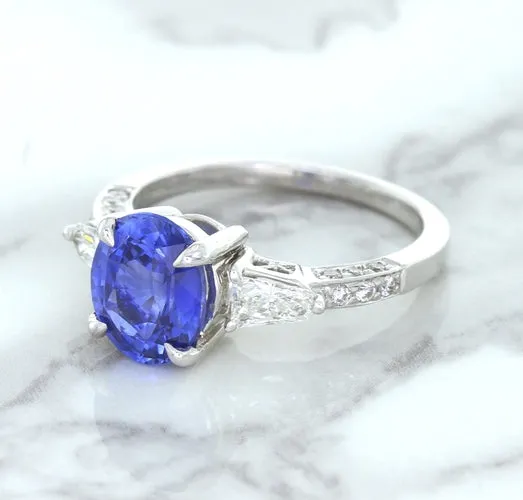 2.88ct Oval Blue Sapphire Ring with Diamond Accents in 18K White Gold