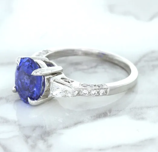 2.88ct Oval Blue Sapphire Ring with Diamond Accents in 18K White Gold