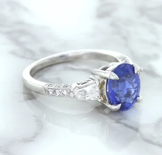 2.88ct Oval Blue Sapphire Ring with Diamond Accents in 18K White Gold