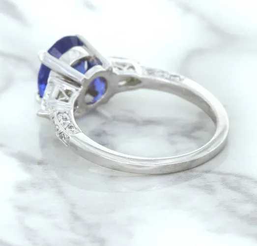 2.88ct Oval Blue Sapphire Ring with Diamond Accents in 18K White Gold