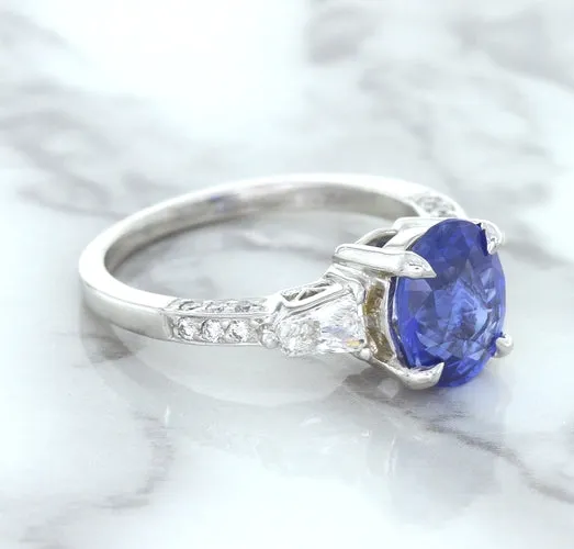 2.88ct Oval Blue Sapphire Ring with Diamond Accents in 18K White Gold