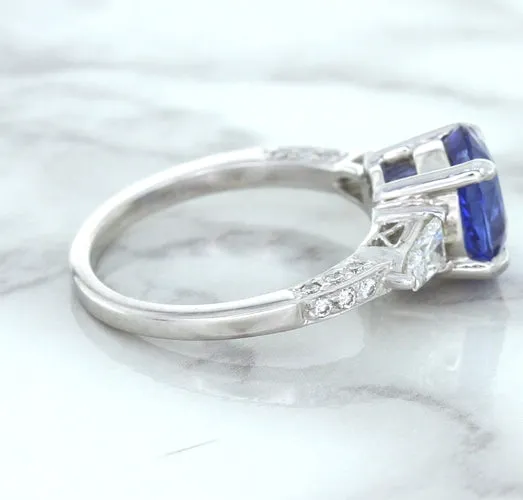 2.88ct Oval Blue Sapphire Ring with Diamond Accents in 18K White Gold