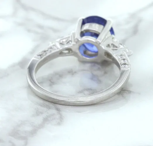 2.88ct Oval Blue Sapphire Ring with Diamond Accents in 18K White Gold