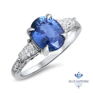 2.88ct Oval Blue Sapphire Ring with Diamond Accents in 18K White Gold