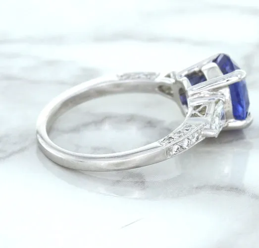 2.88ct Oval Blue Sapphire Ring with Diamond Accents in 18K White Gold