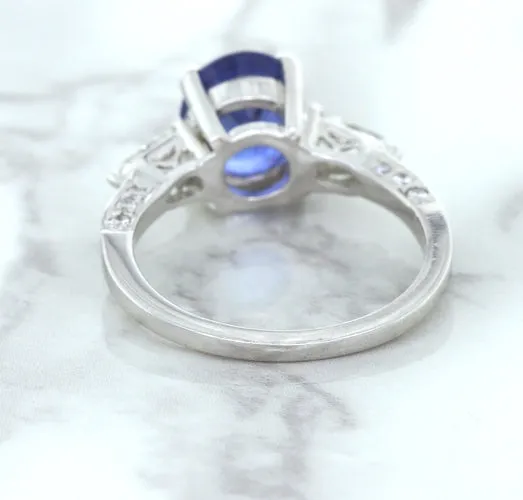 2.88ct Oval Blue Sapphire Ring with Diamond Accents in 18K White Gold