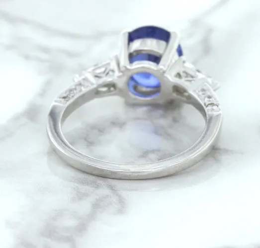 2.88ct Oval Blue Sapphire Ring with Diamond Accents in 18K White Gold