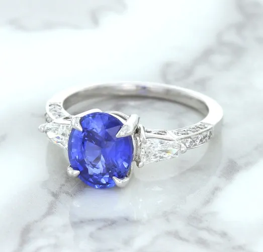 2.88ct Oval Blue Sapphire Ring with Diamond Accents in 18K White Gold