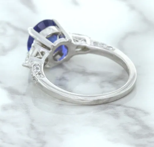 2.88ct Oval Blue Sapphire Ring with Diamond Accents in 18K White Gold